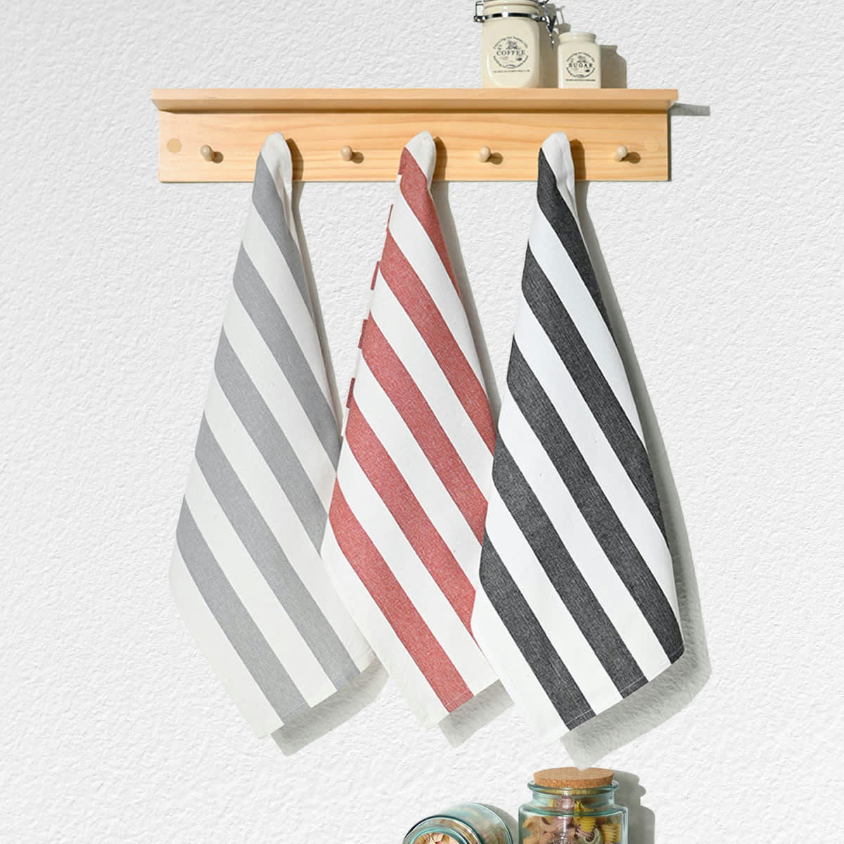 MELROSE - 3 torchons assortis coton  gris/brique/anthracite 45x70 cm