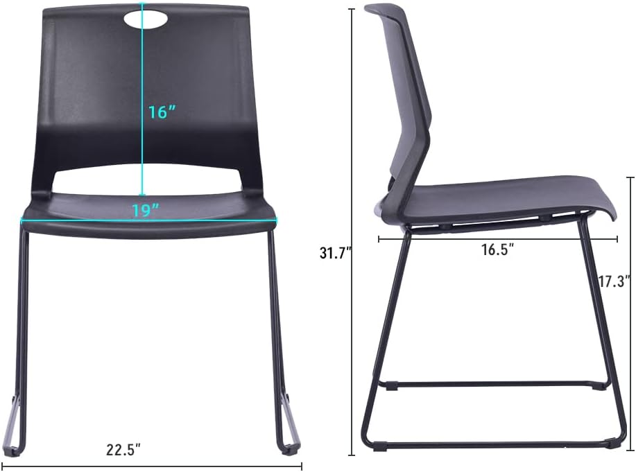 Sidanli Stacking Chairs Stackable Waiting Room Chairs Conference Room Chairs-Black (Set of 4)