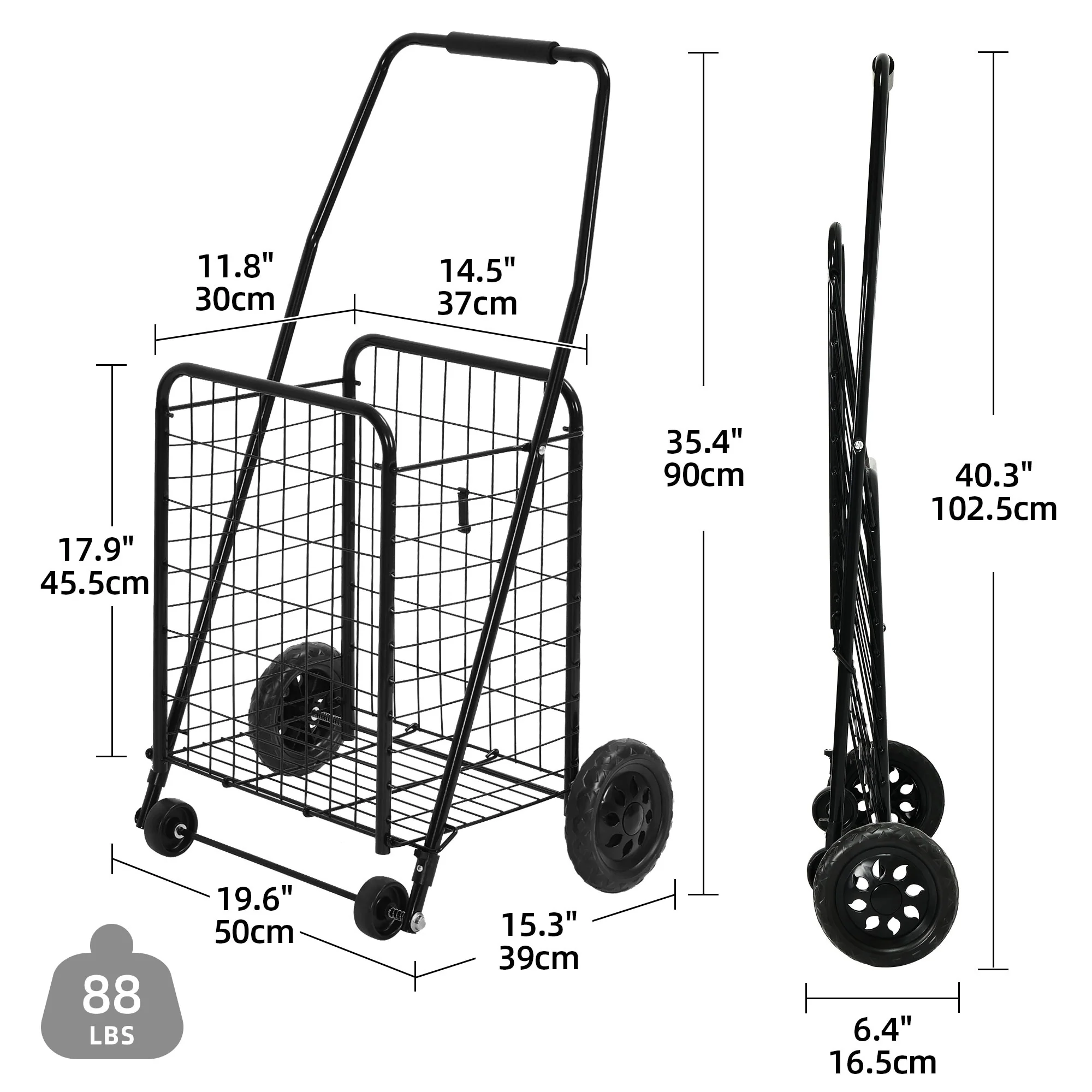 Moasis Utility Folding Shopping Cart Portable Trolley with Swivel Wheels