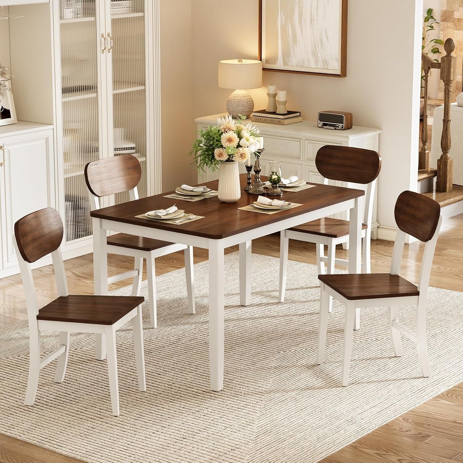 Dining Table Set for 4, Rectangle Wooden Kitchen Table