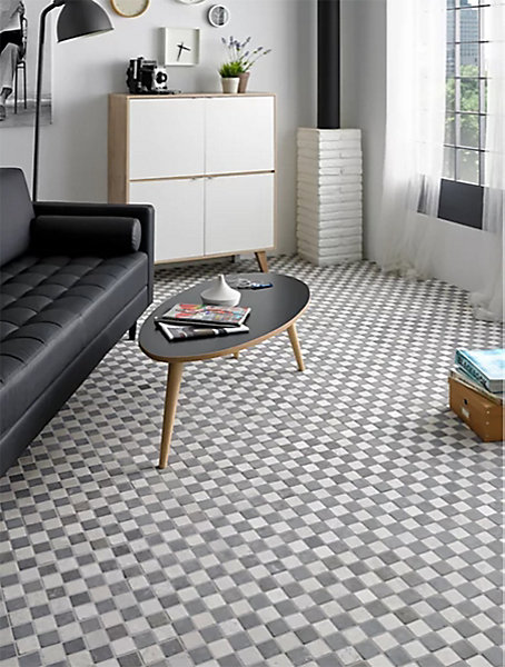 Carrelage de mosaïque (Boite de 1m²) / Plaque mosaïque mur et sol en marbre naturel coloris gris foncé et blanc mat- 30 x 30 cm