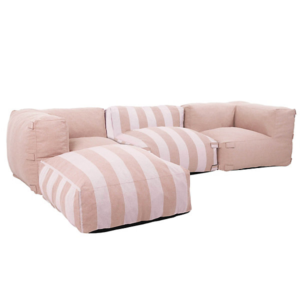 Canapé d'angle rayé de jardin modulable 4 places rose poudré MixiOviala