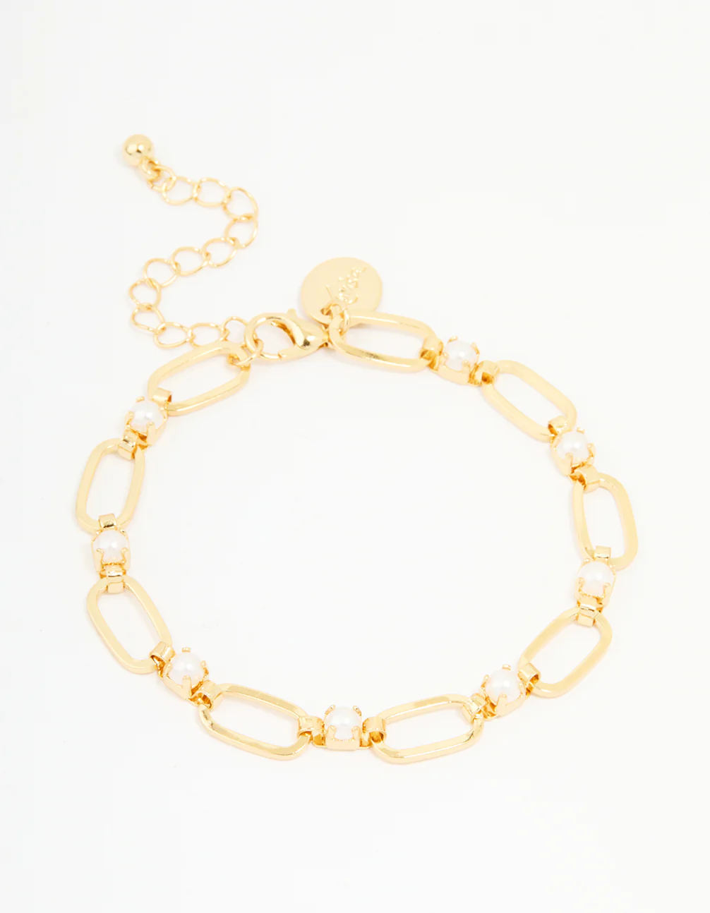 Gold Plated Brass Pearl Oval Link Chain Bracelet