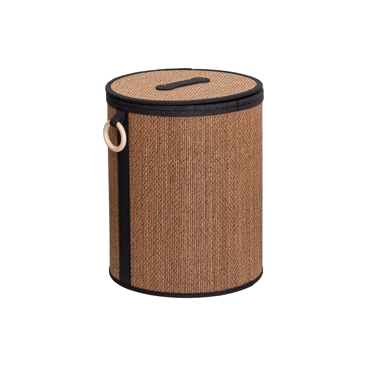 Cesto wc em bambu com tampa e alça de madeira 41cm