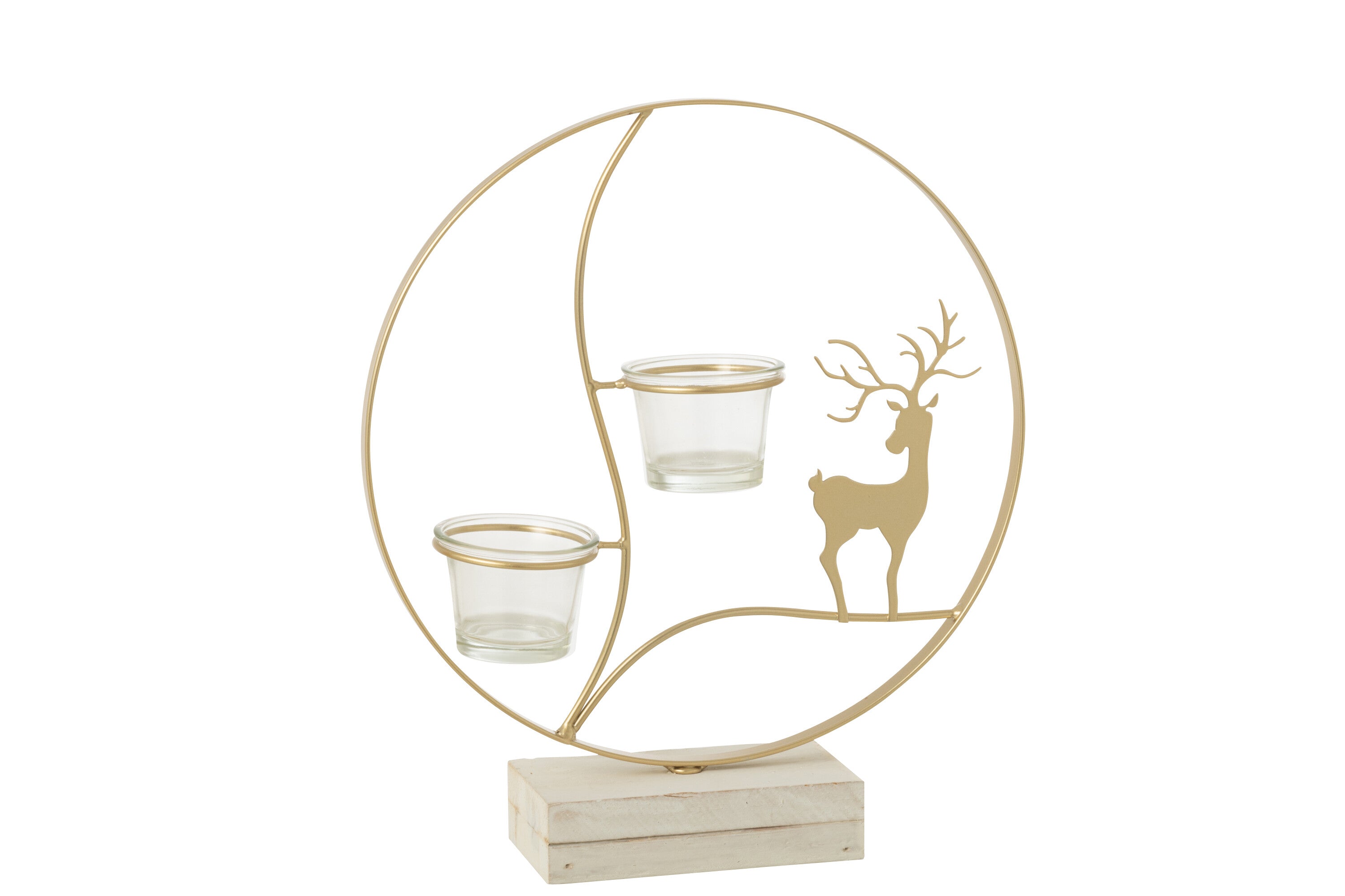 J-Line theelichthouder Rendier - hout - goud/wit