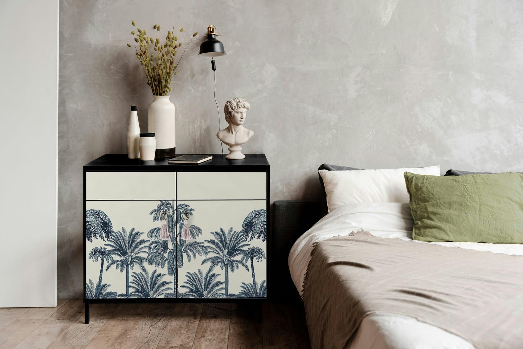 LEA - Buffet en MDF 2 portes et 2 tiroirs imprimé tropical