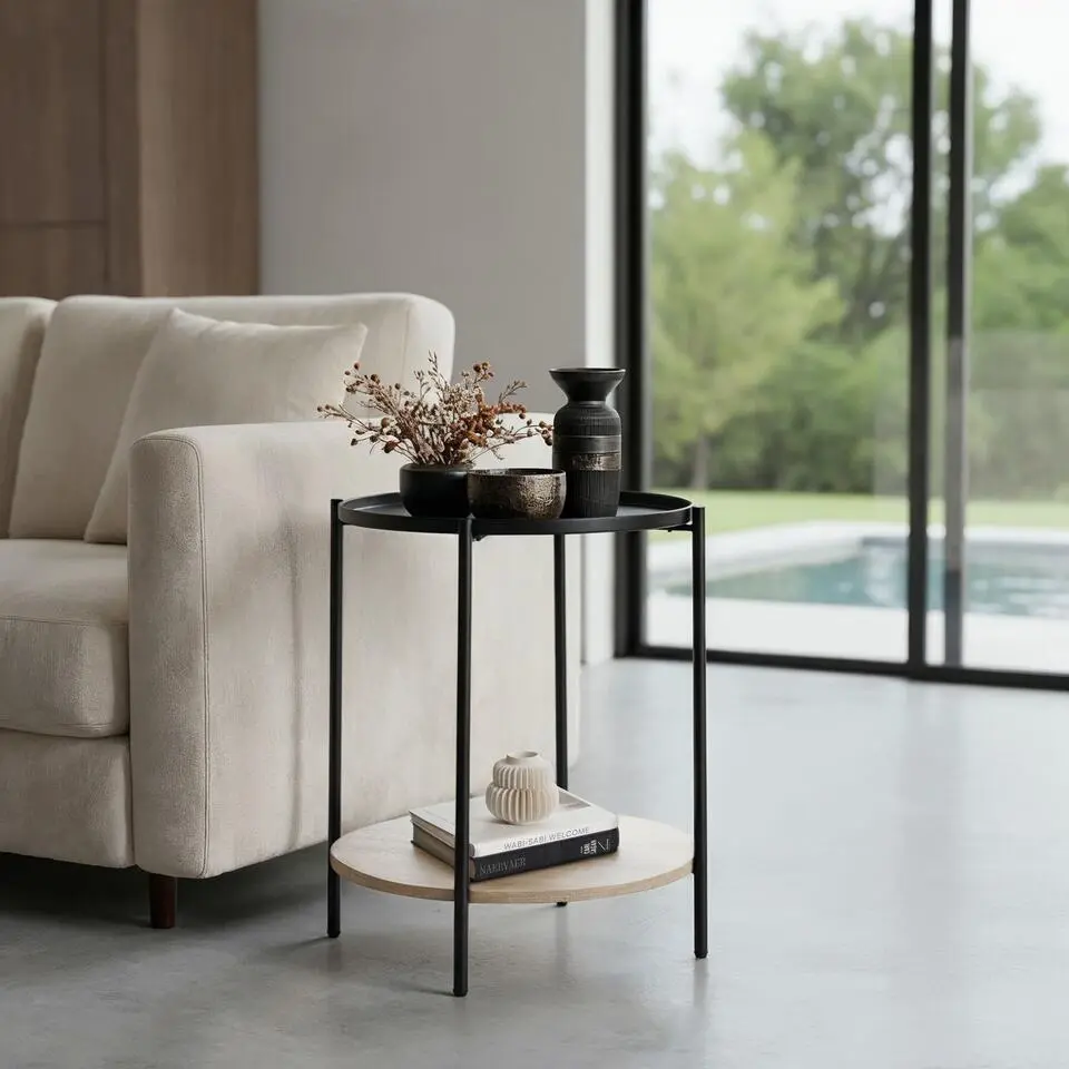 tectake Bijzettafel Sunderland, Industrieel Licht Hout, Eiken Sonoma