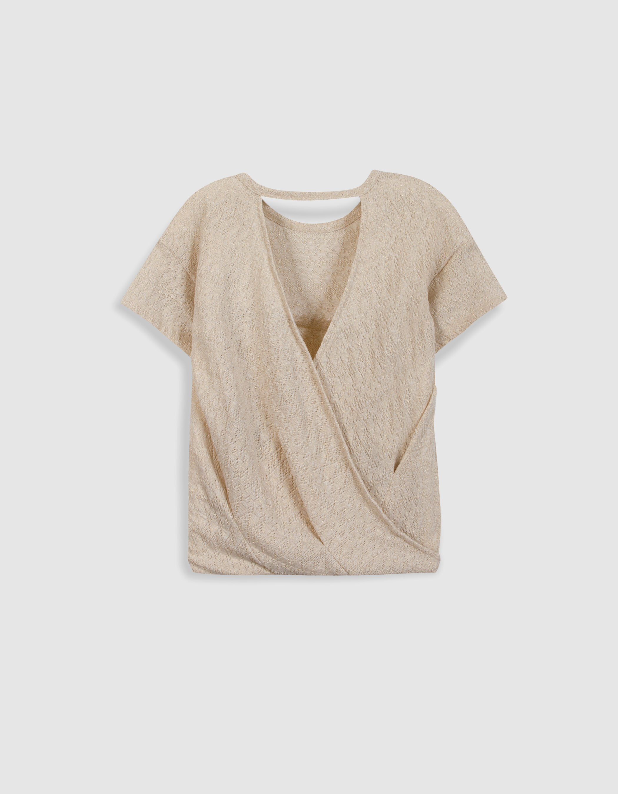 Tee-shirt doré maille ajourée cache-coeur dos Femme