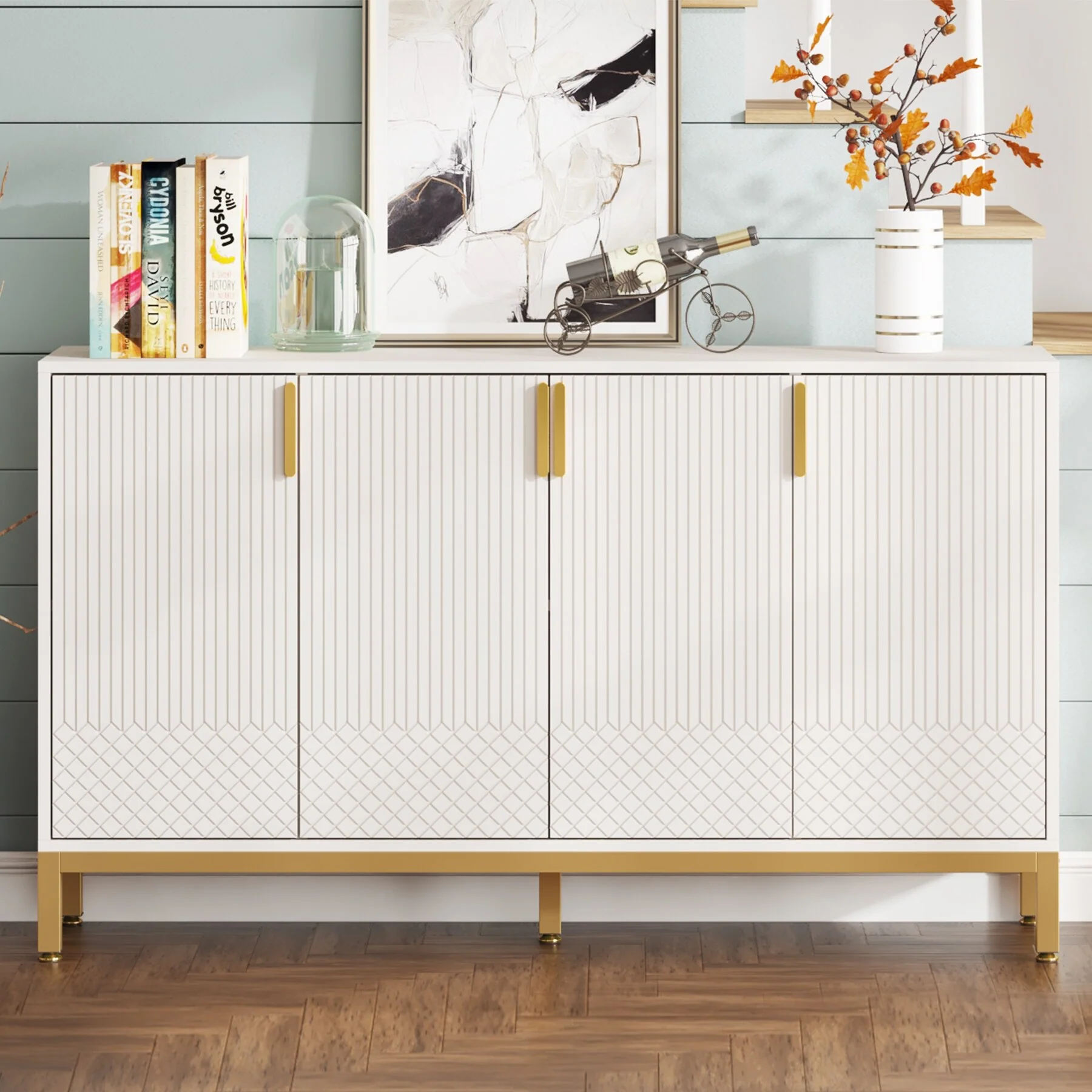55 Inch Kitchen Sideboard Cabinet, Buffet Cabinet with Storage