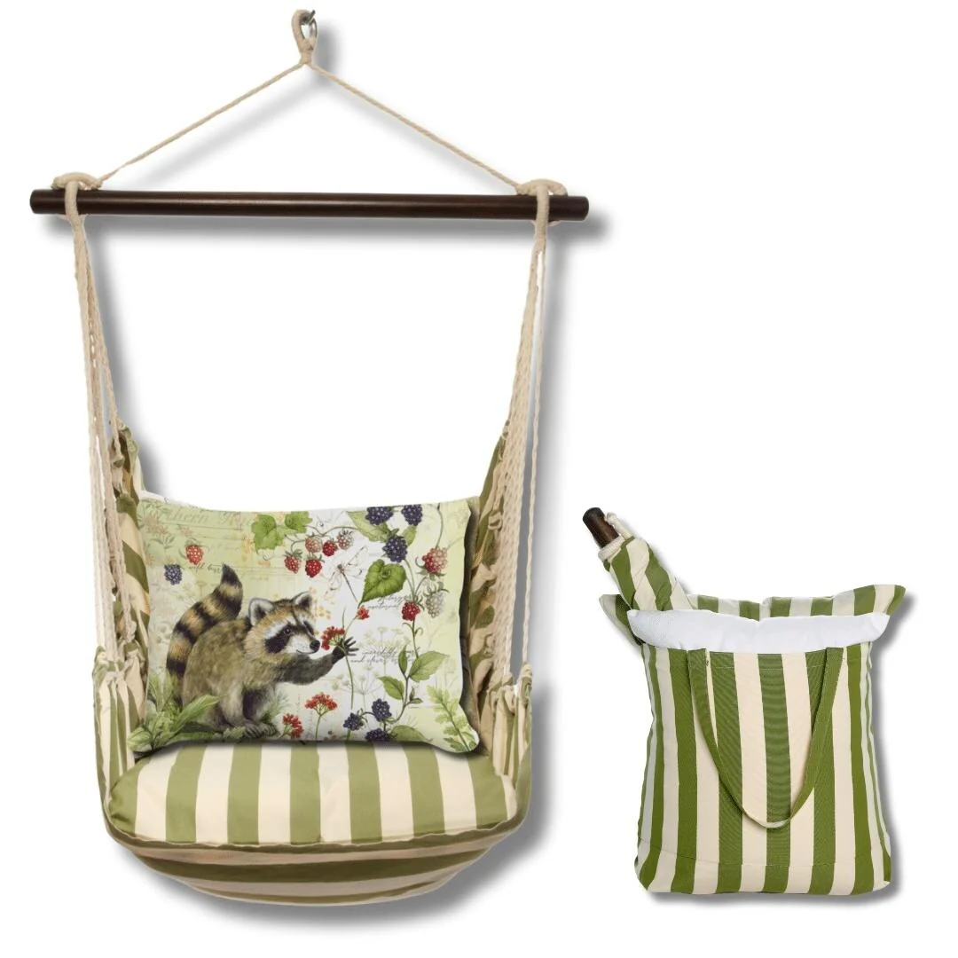Magnolia Casual Swing Set 4 piece - Summer Palms Stripe w/ Raccoon and Berries