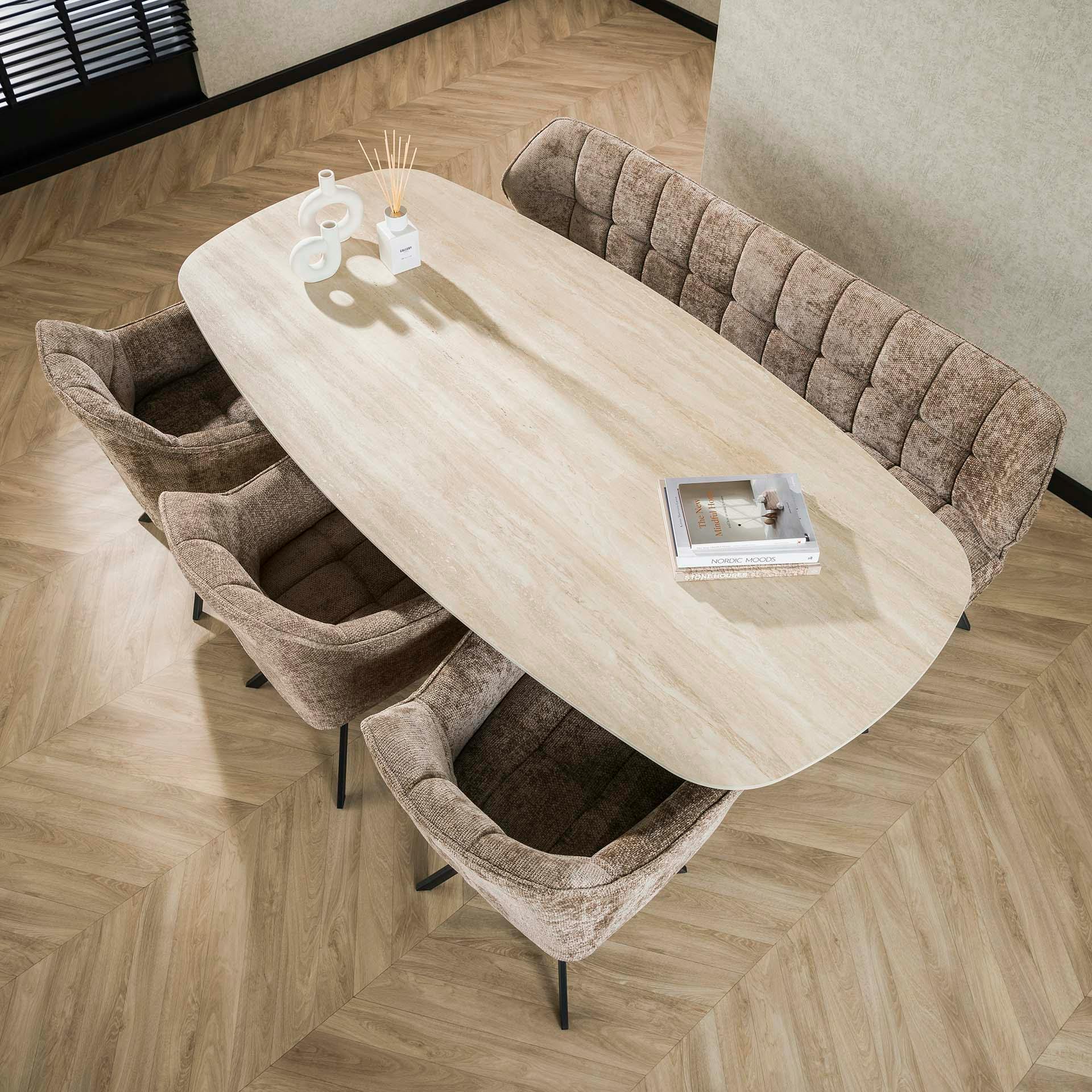 Table céramique effet travertin texturé - 215 cm COLISEE