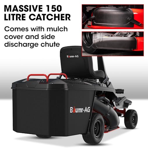 NNEMB 24' Ride On Lawn Mower, Lithium Electric Start System, 6HP 224cc, 5 Cut Heights, Catcher and Mulch Kit
