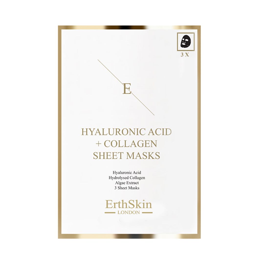 Erth Skin London Hydra Collagen Glow Set: Hyaluronic Sheet Mask, Hyaluronic Eye Cream 30ml & Hyaluronic acid Eye Pads