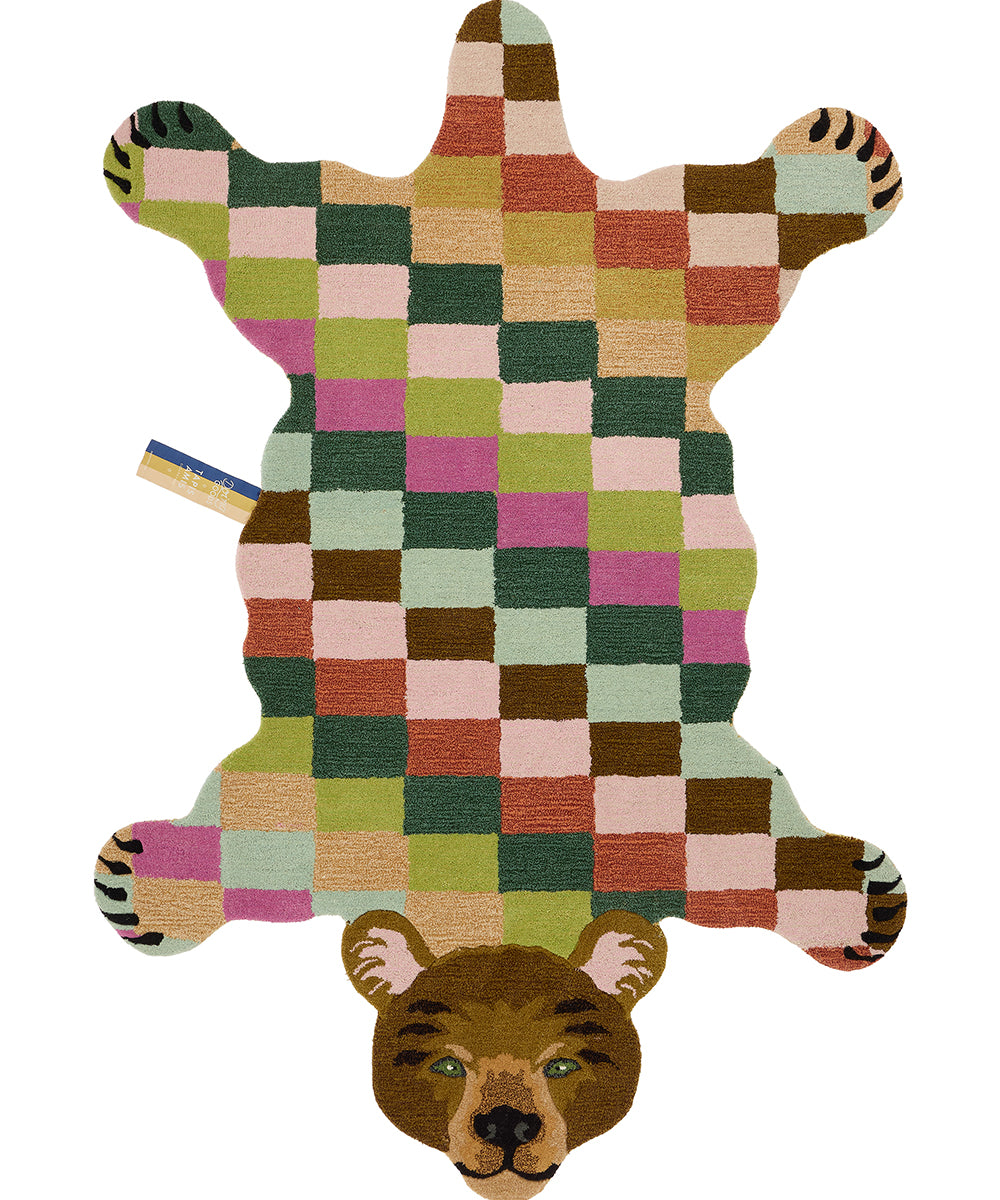 Doing Goods Archie Geruite Beer Vloerkleed - XL 240 x 165 x 2 cm - 100% wol