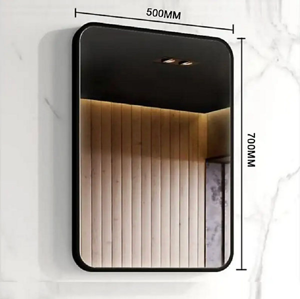 Miroir de salle de bain 50x70 cm, Rectangulaire, Cadre aluminium noir