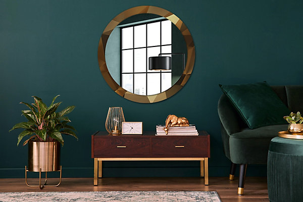 Miroir Rond Cadre Verre Trempé Motif Wallfluent fi90 cm Motif Géométrique Effet Agrandissant Style Moderne