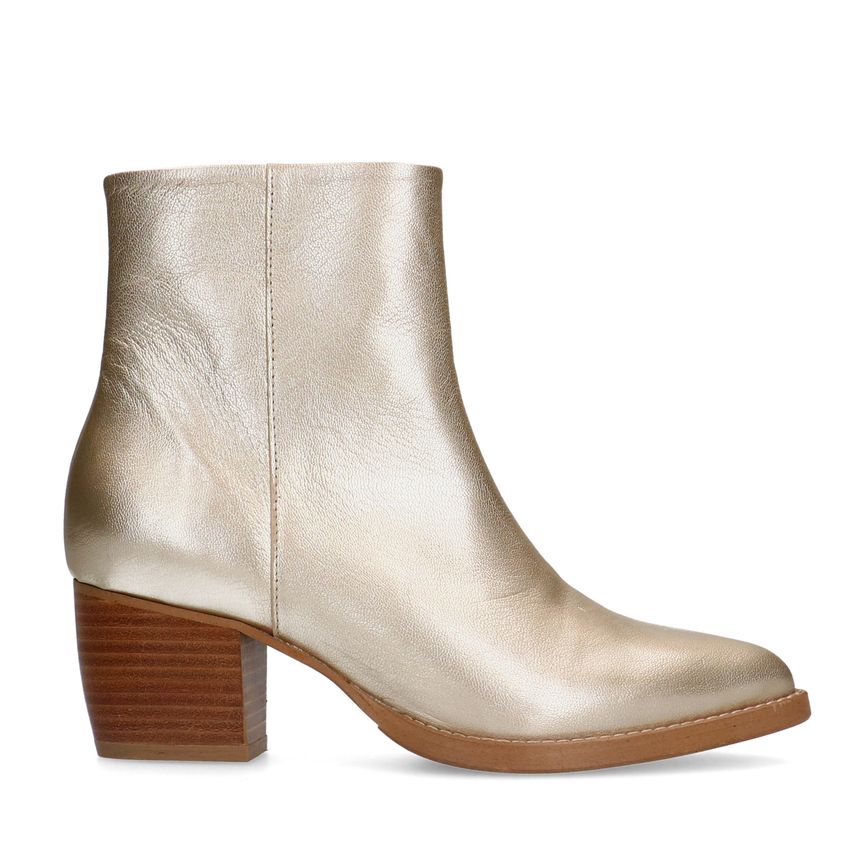 Manfield Gouden leren enkellaarsjes met hak