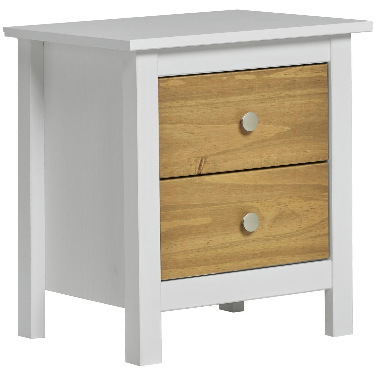 BONNIE - Table de chevet blanc 2 tiroirs, fabriqué en bois de pin massif