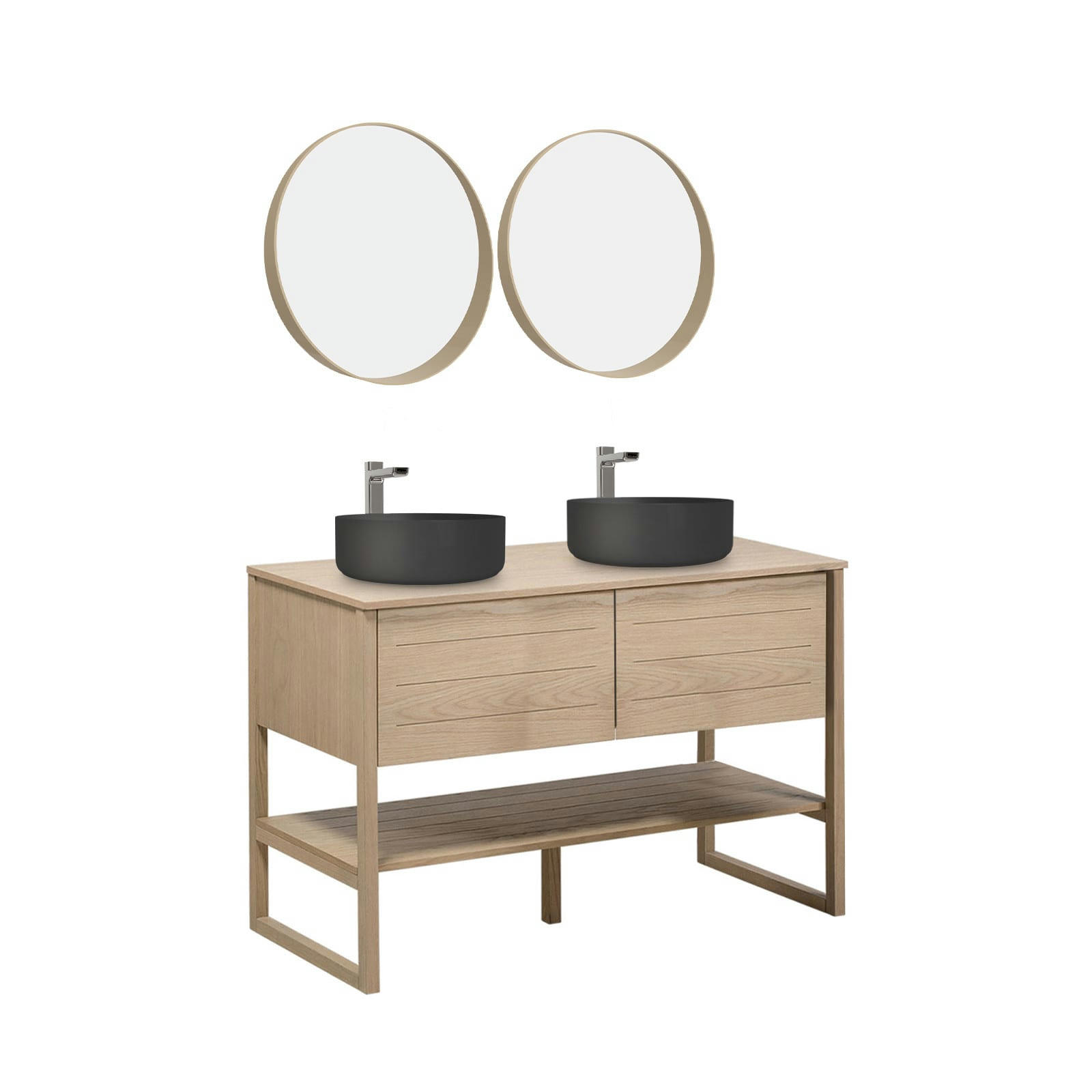 ATOLL - Meuble double vasque 120cm  avec plan céramique SORRENTO Noir