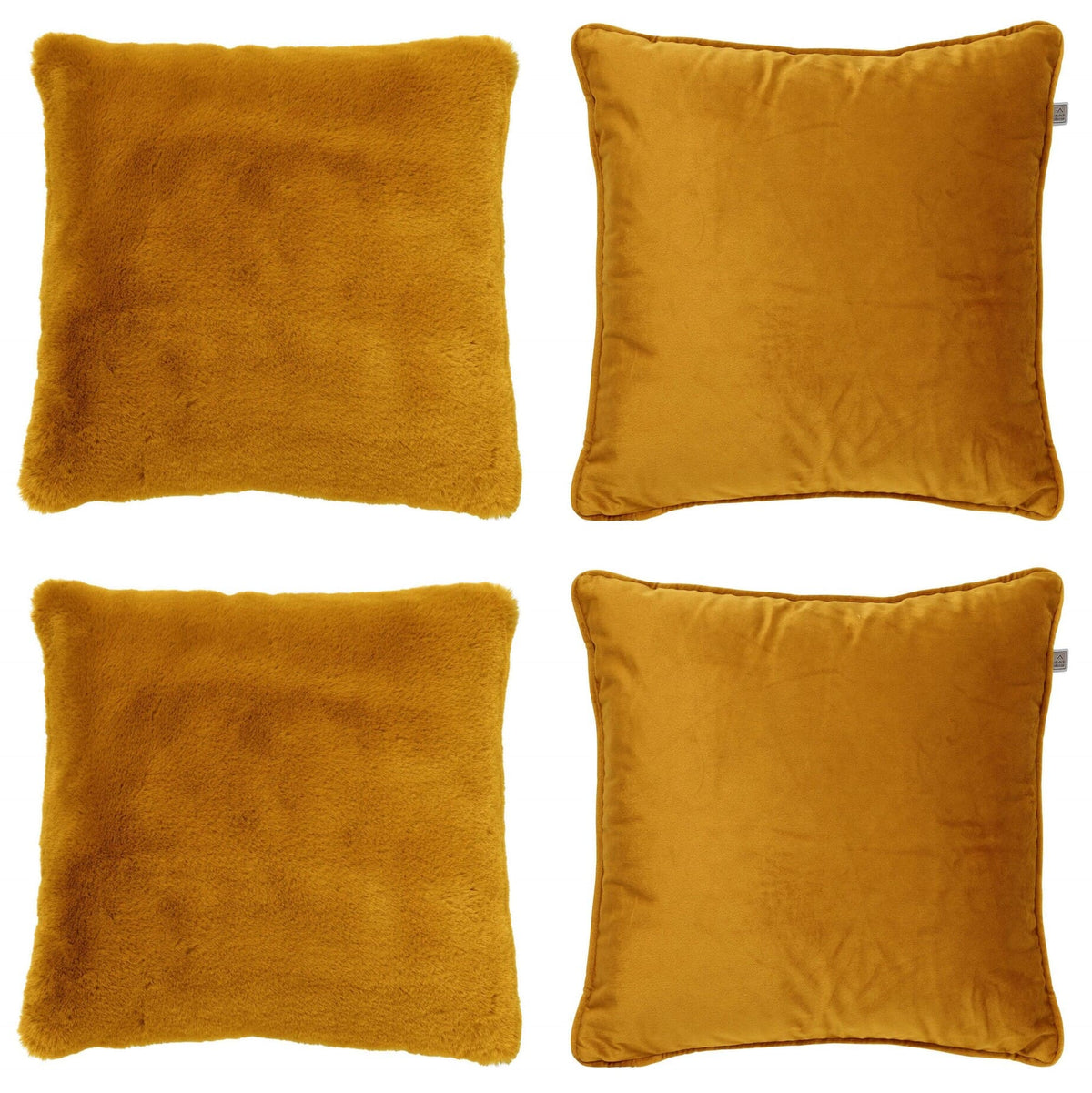 KUSSENSET - 4-delig Soft Textures - 45x45 cm - inclusief binnenkussens - geel