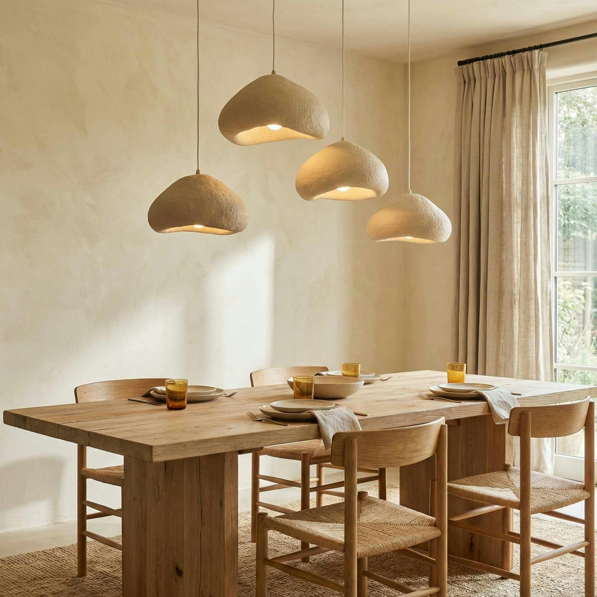 Suspension de table beige organique 4 lampes 154 cm NOXIS