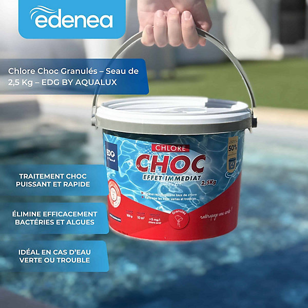 Chlore Choc Piscine - Granulés - Seau 2.5 kg - Chlore Rapide Effet Immediat - Edg