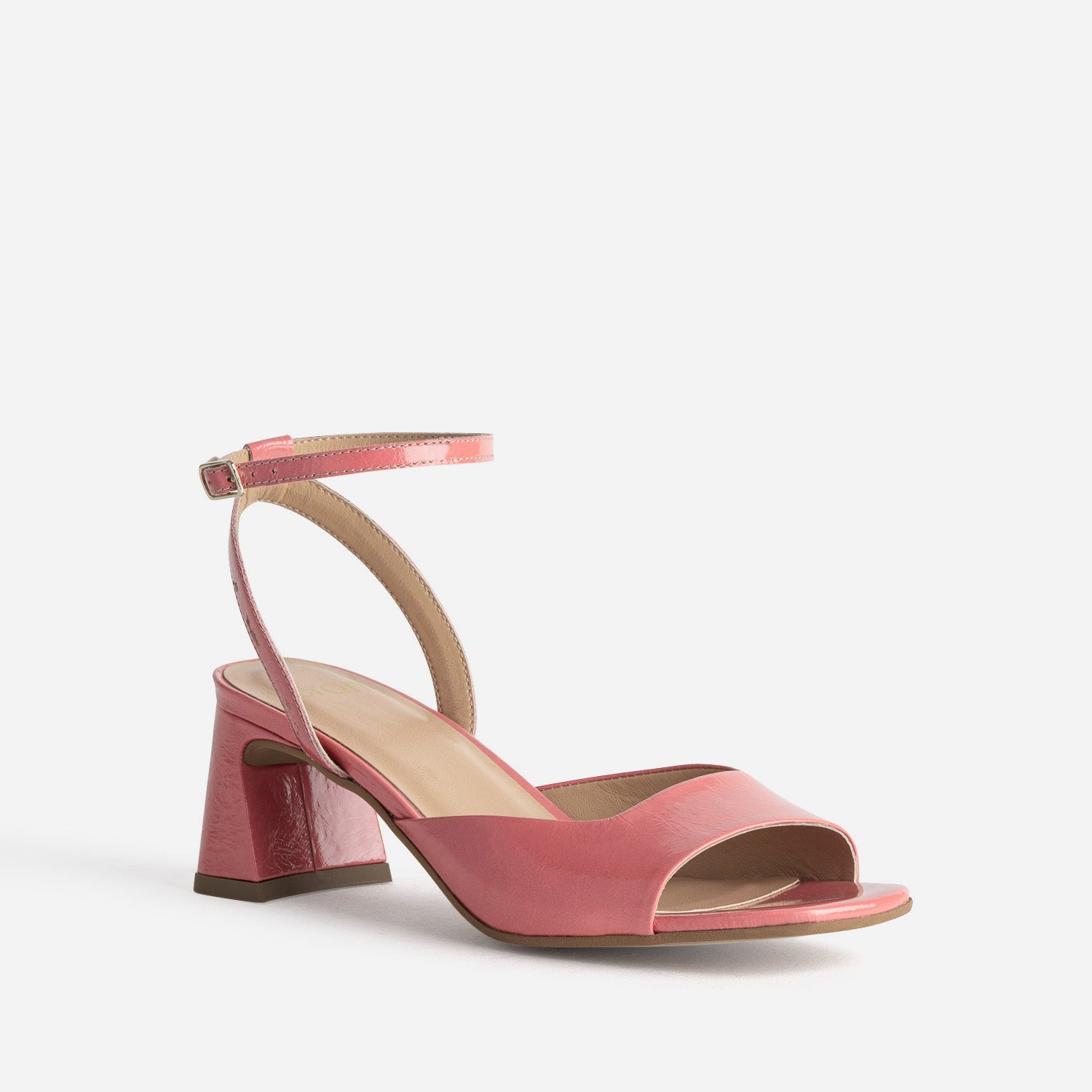 Sandale rose cuir verni décolleté carré