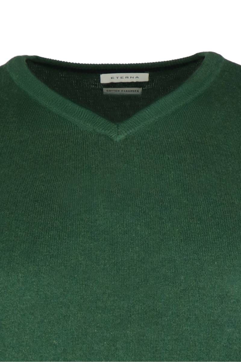 ETERNA Regular Fit Pullover V-Ausschnitt dunkelgrün, Einfarbig