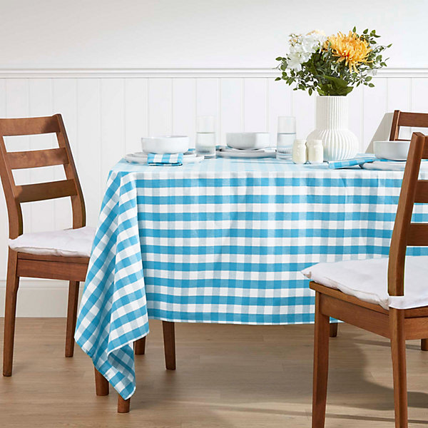Nappe de table à grands carreaux vichy en 100% coton bleu - 137 x 228 cm - HOMESCAPES - Lavable en machine
