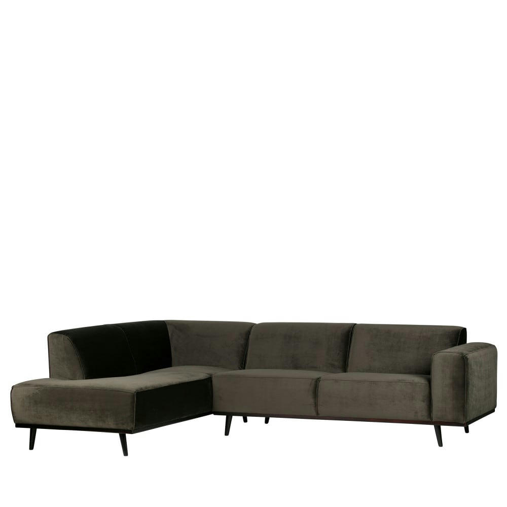 STATEMENT - Canapé d'angle gauche velours vert kaki 3 places