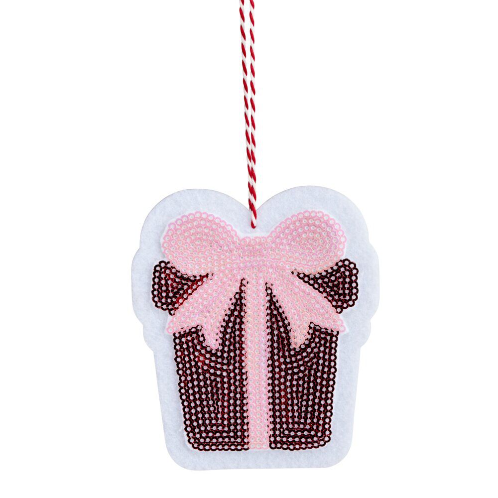 Cadeau de No&euml;l à sequins à suspendre L11,5cm (2 modèles)