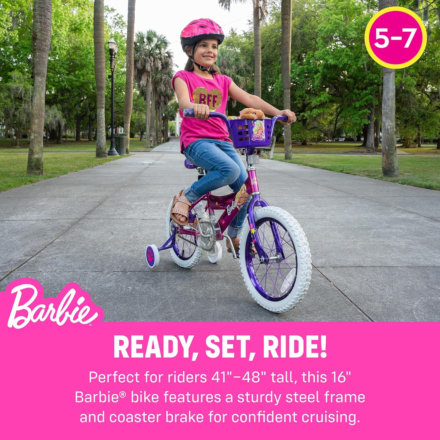 Dynacraft Barbie 16-inch Girls' Bike for Kids Ages 5-7 Years - Fun and Stylish Design, Sturdy and Durable, Perfect for Kids Learning to Ride, Easy to Assemble, Ideal for Young Riders