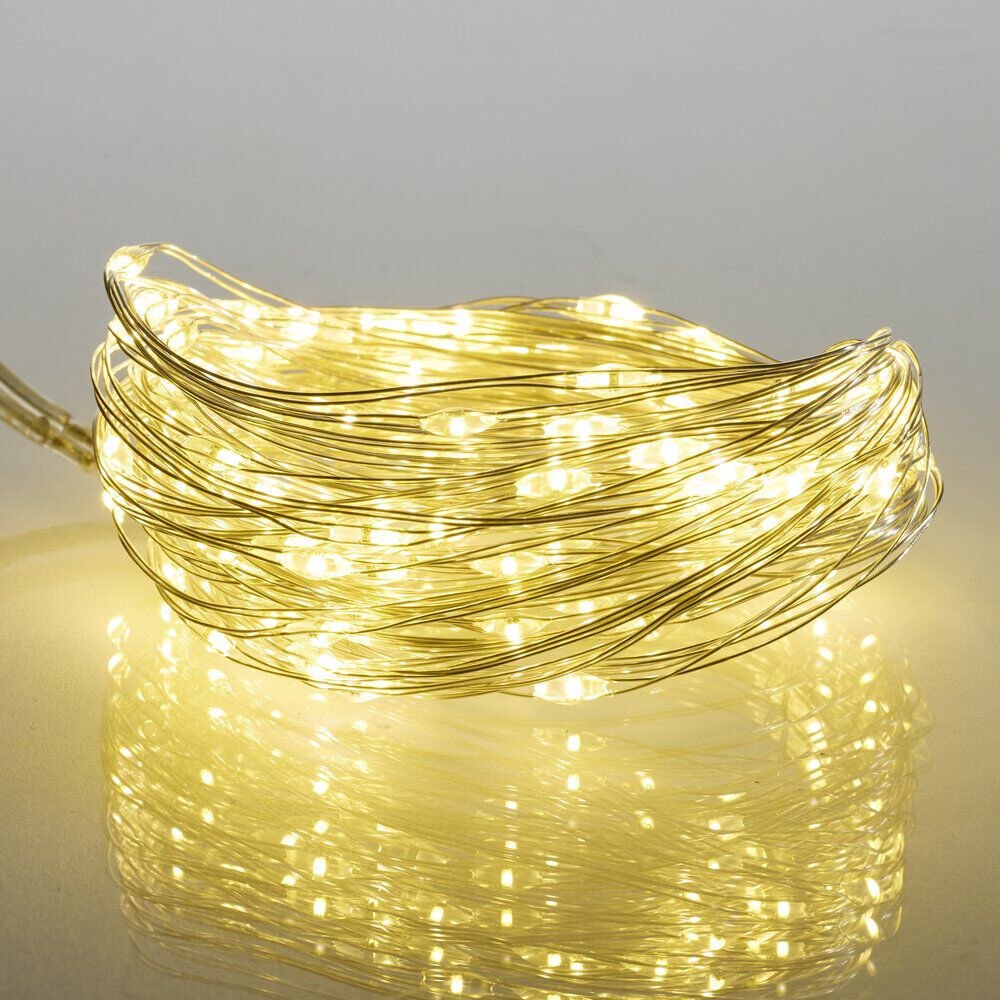 Guirlande de No&euml;l lumineuse 120LED fil cuivre blanc chaud L890cm