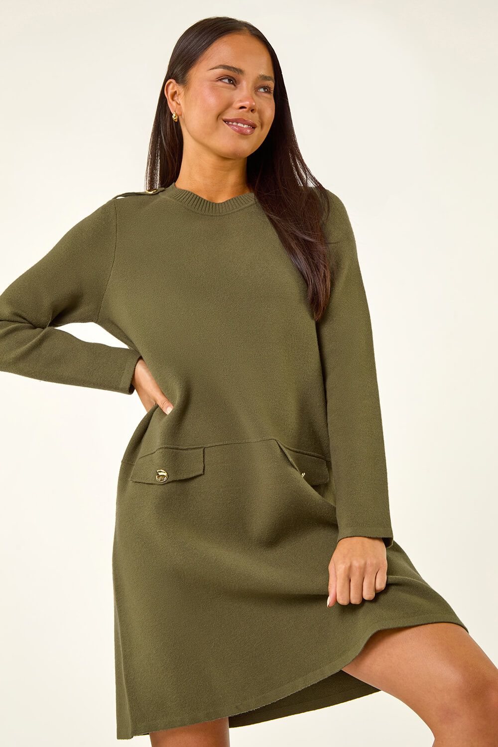Roman Petite Buttoned Knit Dress