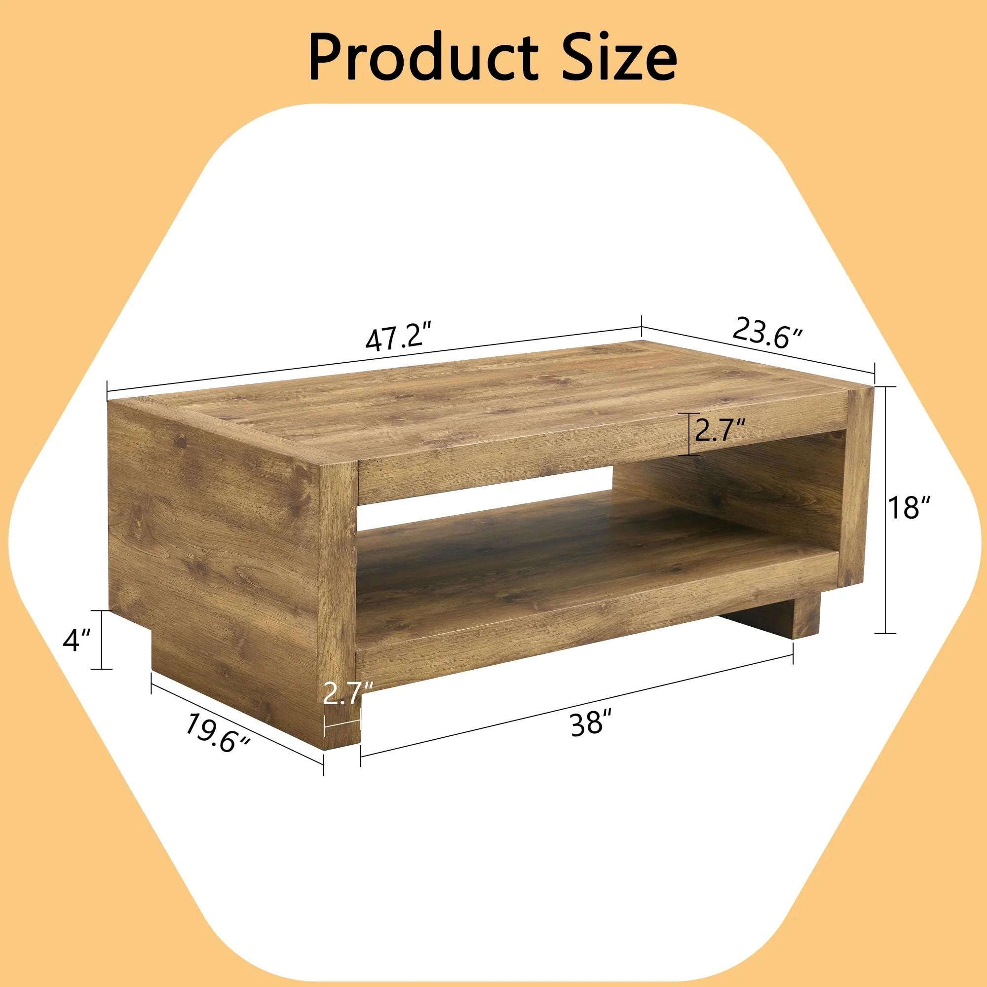 Modern Natural Wood-colored Rectangular Coffee Table for Living Room