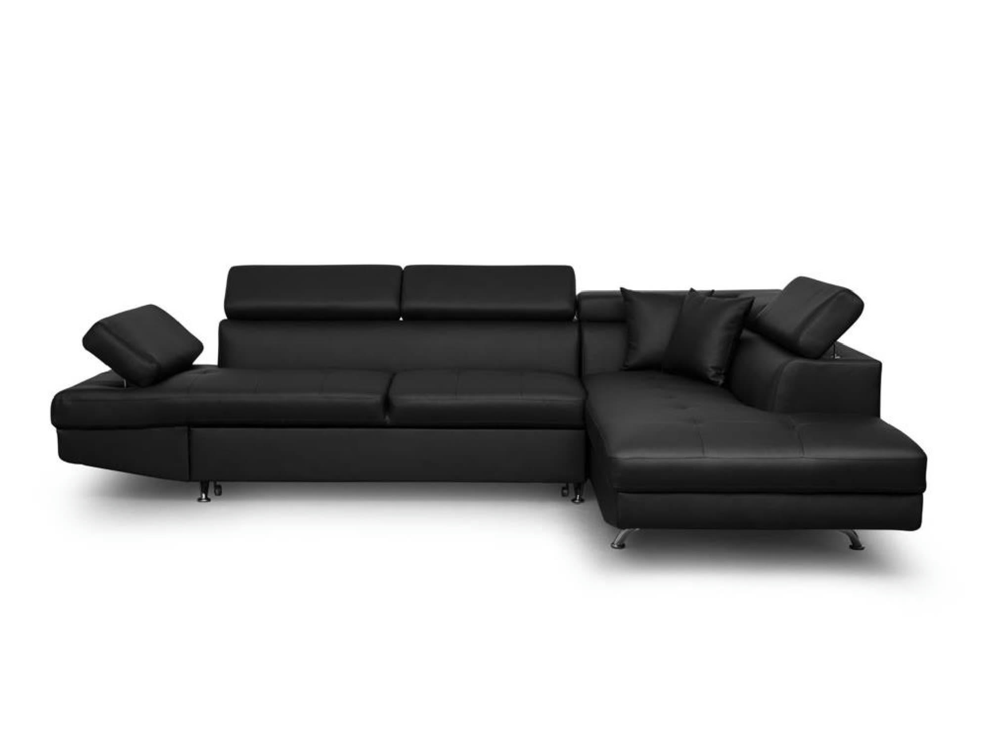 RIO - Canapé d'angle droit convertible avec coffre en simili noir