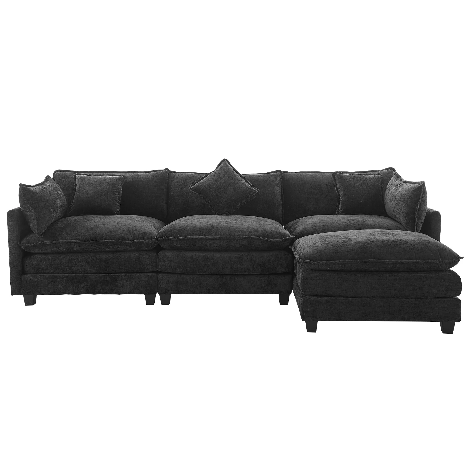 Contemporary L Shaped Chenille Sectional Sofa with Removable Ottoman and Pillows, for Living Rooms or Apartments