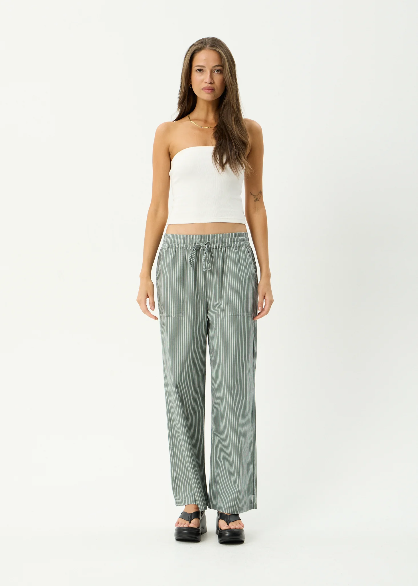 AFENDS Womens Pinned - Wide Leg Pant - Sycamore Stripe