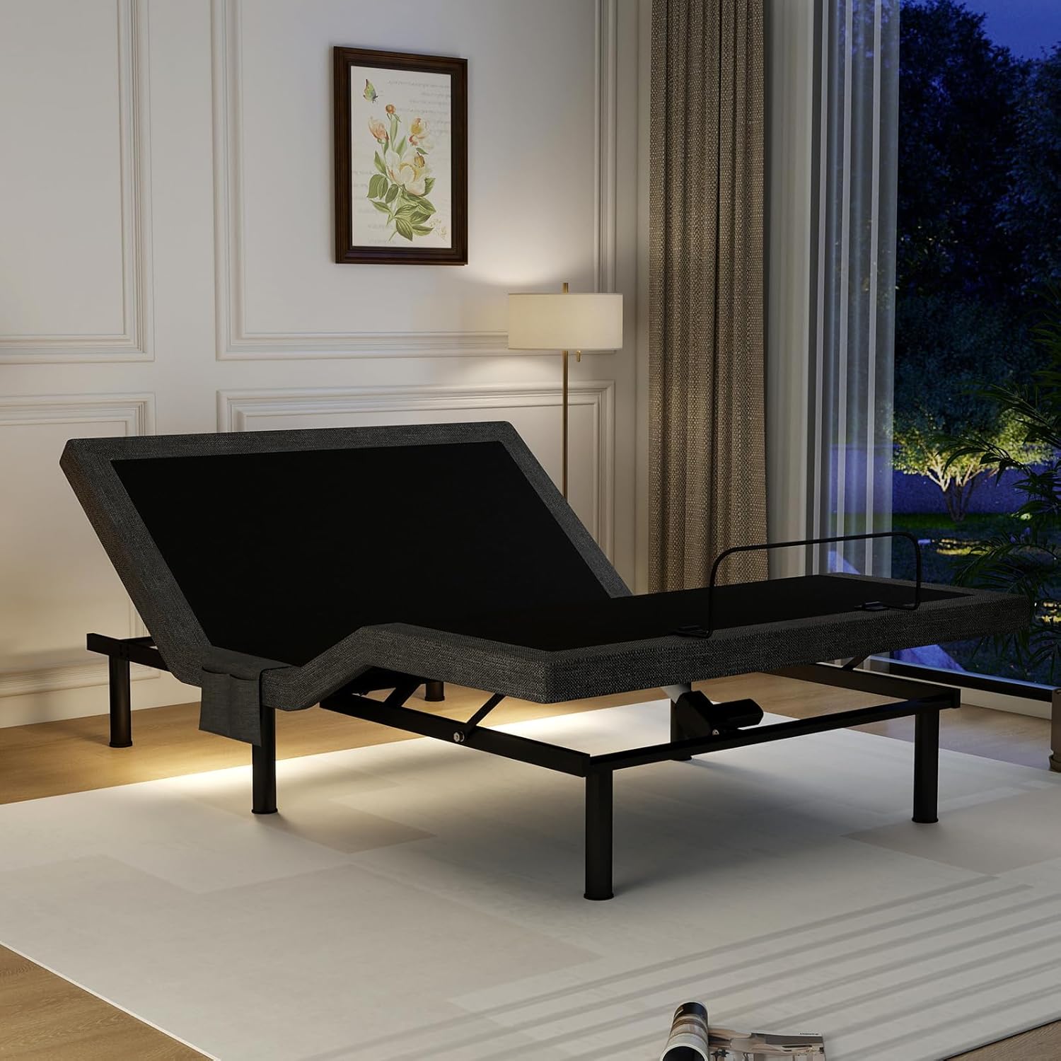 Vipbear Queen Adjustable Bed Base - Dual Motor Bed Frame with Wireless Remote, Zero Gravity/Anti-Snore/TV Mode, Under-Bed LED Light & 4 USB Ports, 3-Height Adjustable Legs
