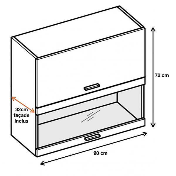 Cuisineandcie - Meuble haut de cuisine Bellissi Blanc Brillant 2 portes relevables avec vitre opaque L 90 cm