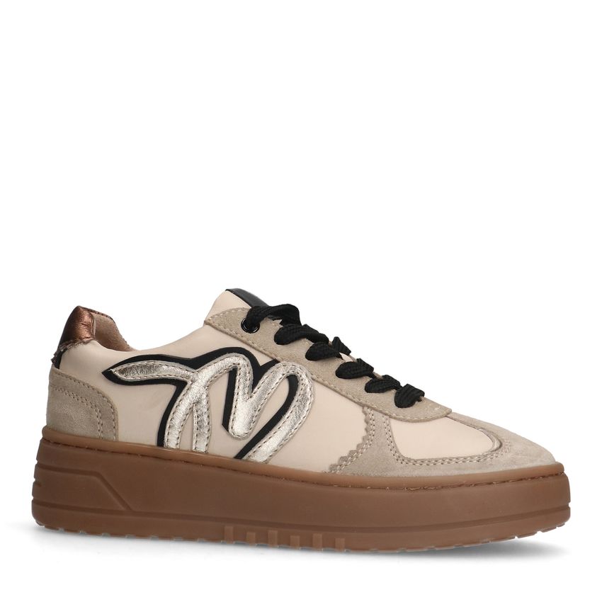 Manfield Beige leren sneakers met gouden details