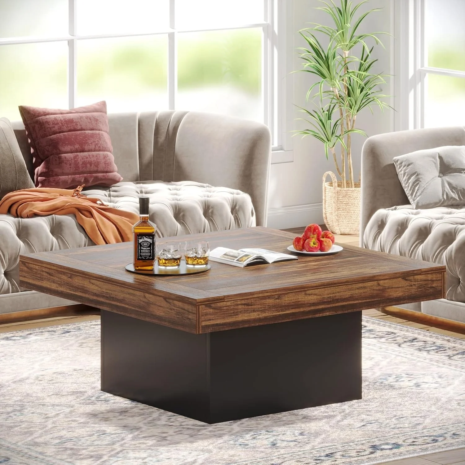 35.43'' Square LED Coffee Center Table for Living Room