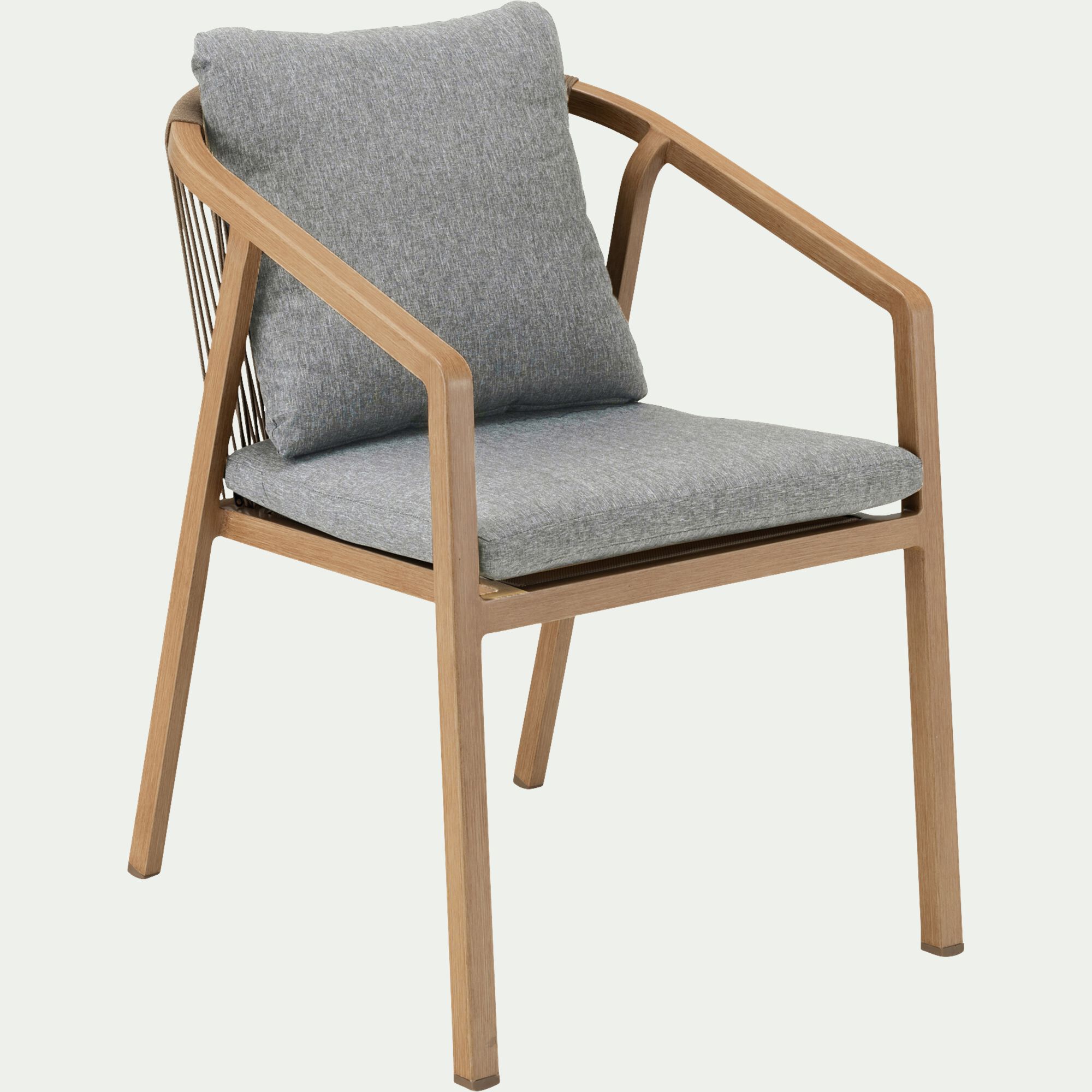 MYRTHE - Chaise de jardin avec accoudoirs en aluminium effet bois - gris