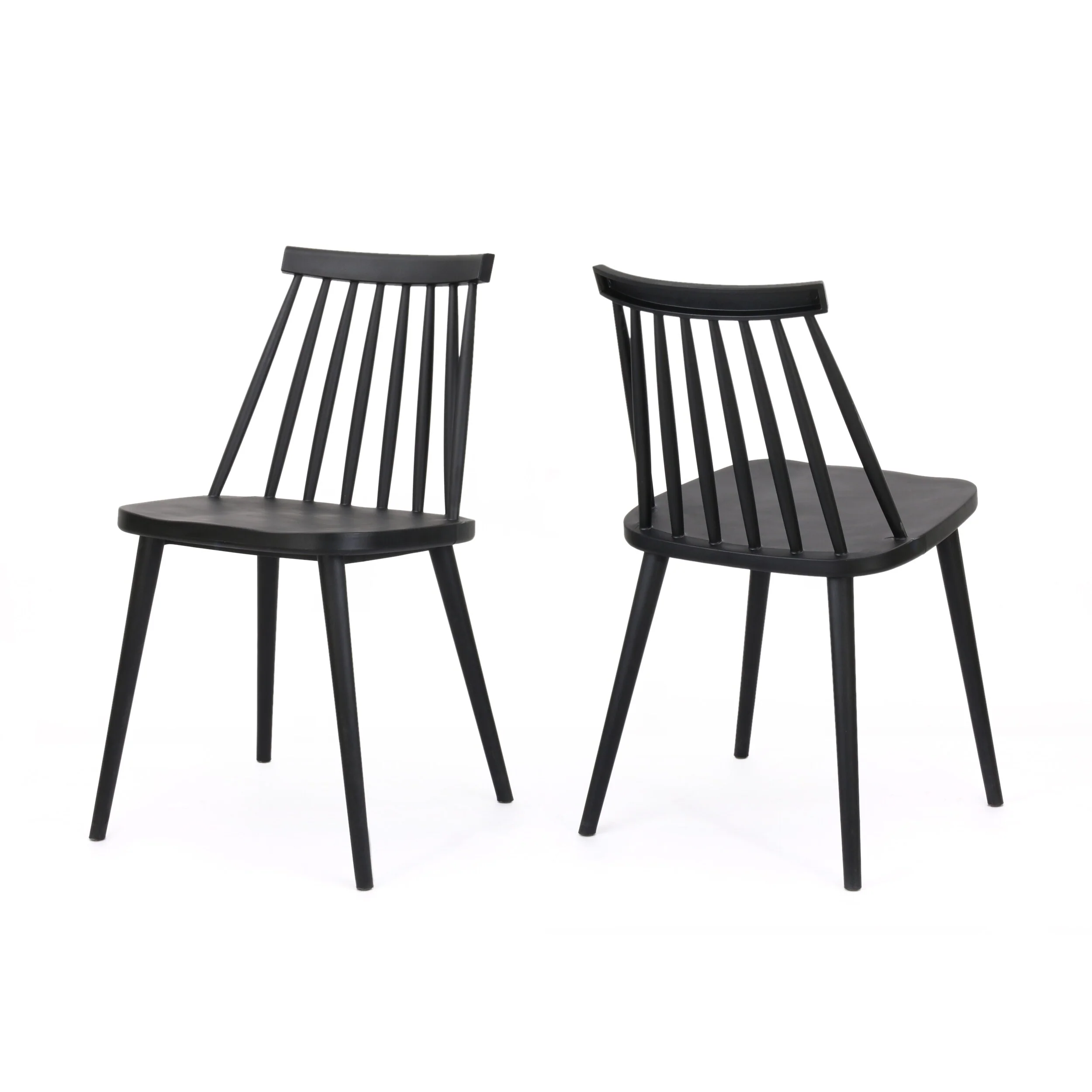 Set of 2 Farmhouse Spindle Back Dining Chairs - Durable Polypropylene, Modern Rustic Style