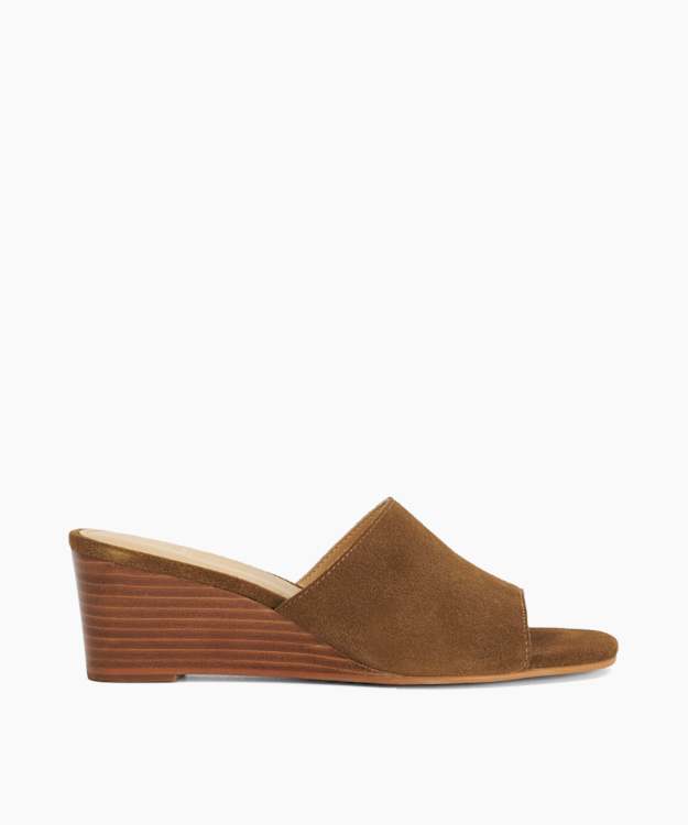 Kaydee Tan - Suede Wedge Slip-On Mules