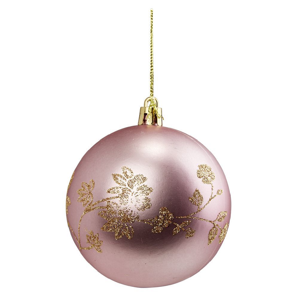 Boule de No&euml;l imprimé fleur pailleté doré Ø8cm