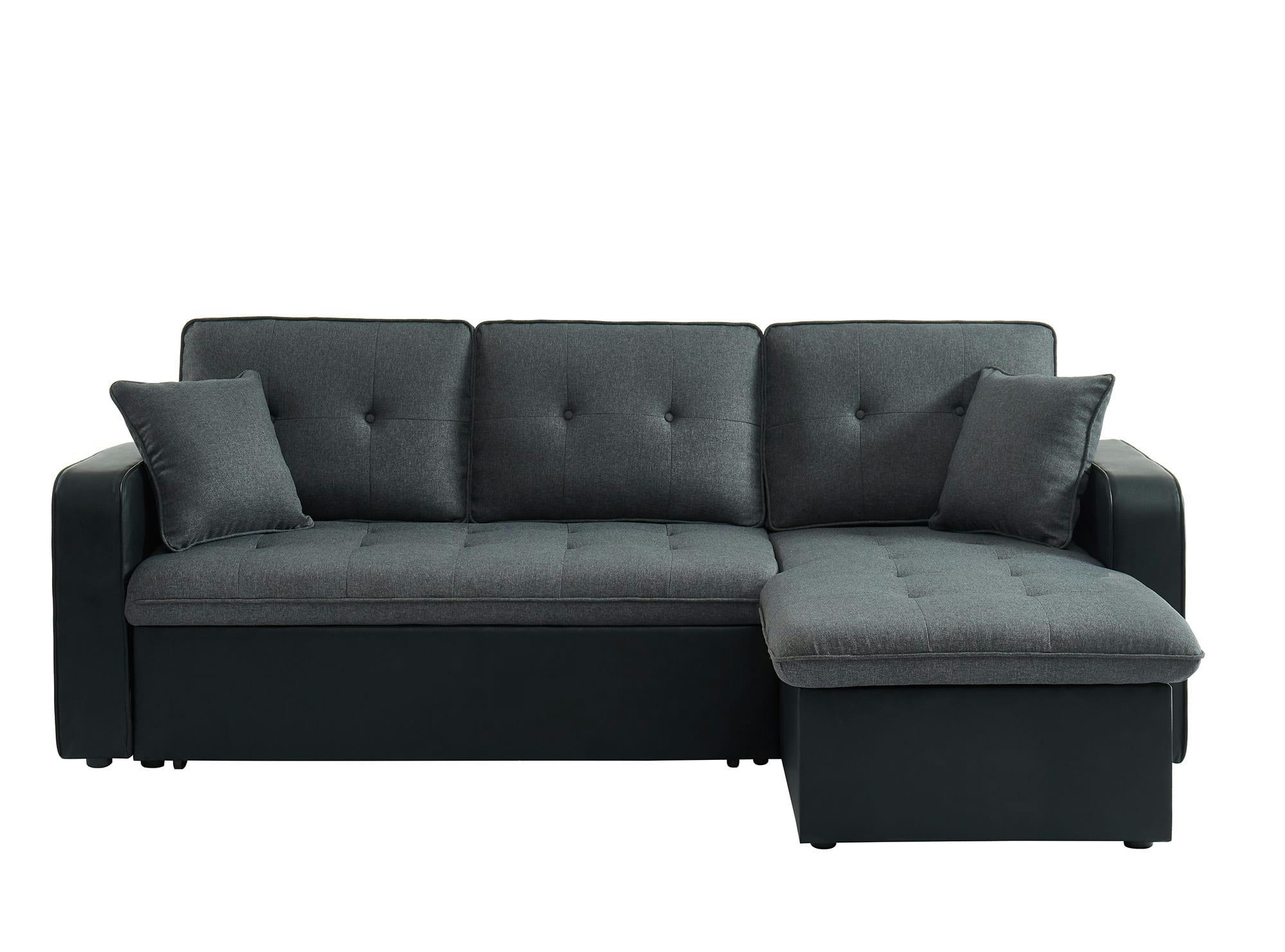 CANVAS - Canapé d'angle convertible en tissu et pu 4 places gris et noir