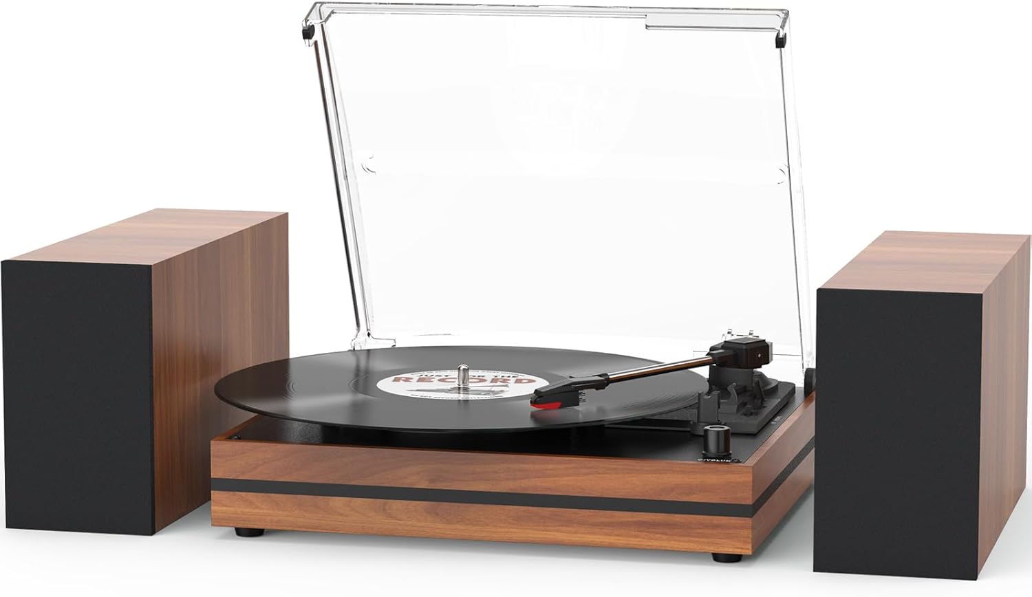 Vintage Record Player with External Speakers Belt-Drive Turntable for Vinyl Records Dual Stereo Speakers LP Players Support 3 Speed 3 Size Wireless Playback AUX Headphone Input Auto Stop Wood Red