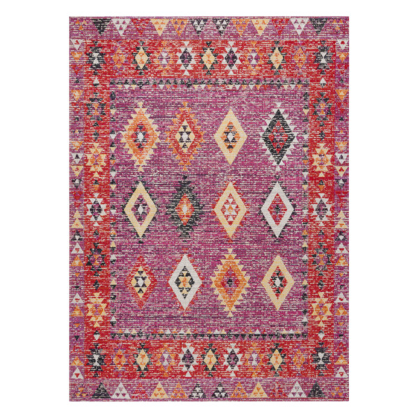 Dywan nowoczesny MUNDO D7701 romby, boho outdoor różowy / 120x170 cm
