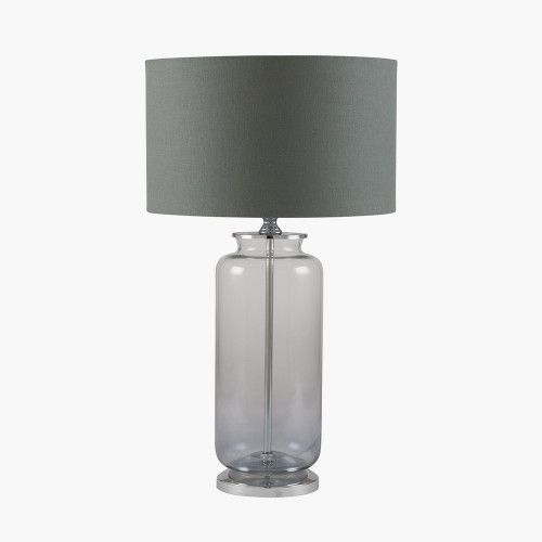 Ruma Glass Cylinder Table Lamp With Gold Detail and White Lampshade
